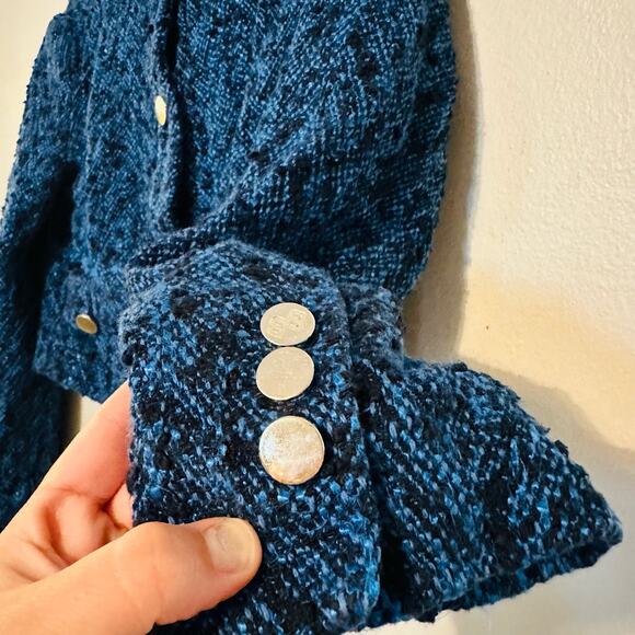 BOSS Royal Blue Tweed Blazer Gold Button Distressed Janoa Jacket Size US 2 - Picture 9 of 14